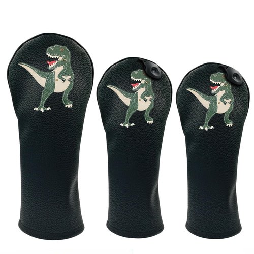 Dinosaur PU Leather Golf Club Covers Driver Headcovers Fairway Woods Hybrid Protector with Interchangeable Number Tag(T Rex,Driver)