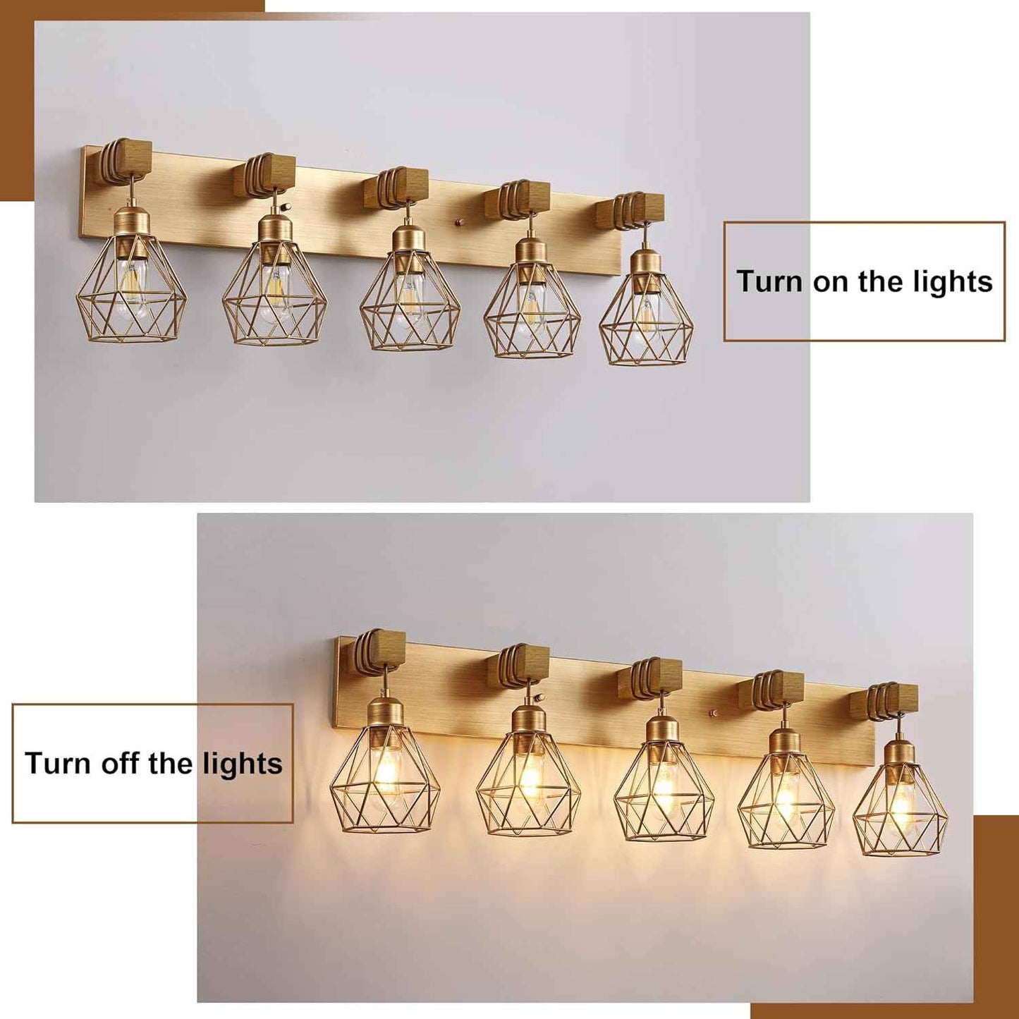Farmhouse 3-Light Bathroom Vanity Light Fixture - Rustic White Wood Sconces for Mirror