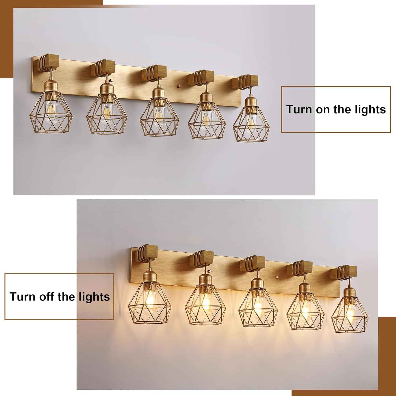 Farmhouse 3-Light Bathroom Vanity Light Fixture - Rustic White Wood Sconces for Mirror