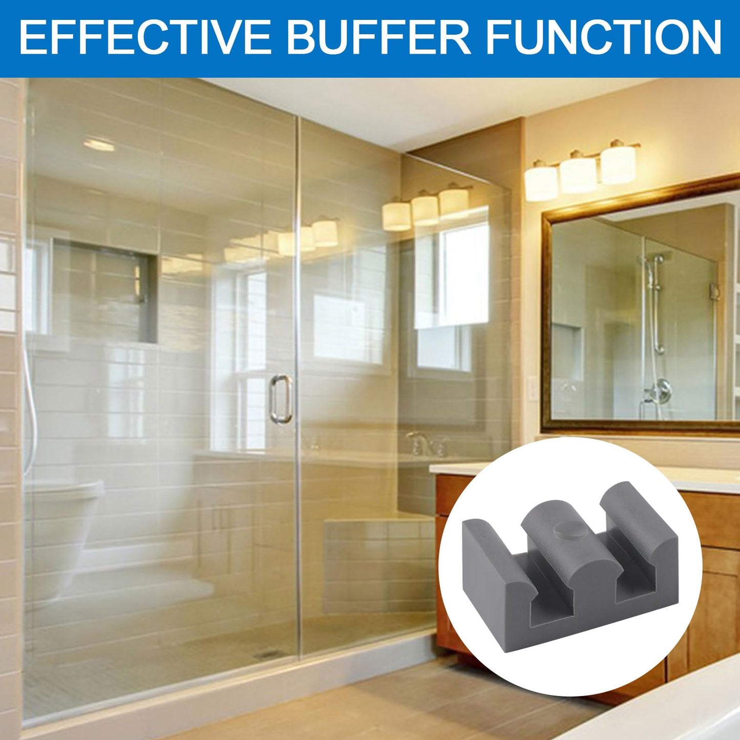 INCREWAY 4PCS Framed Sliding Silicone Door Bumpers Suitable for All Kinds of Shower Glass Moving Doors, Clear Shower Doors (Grey)