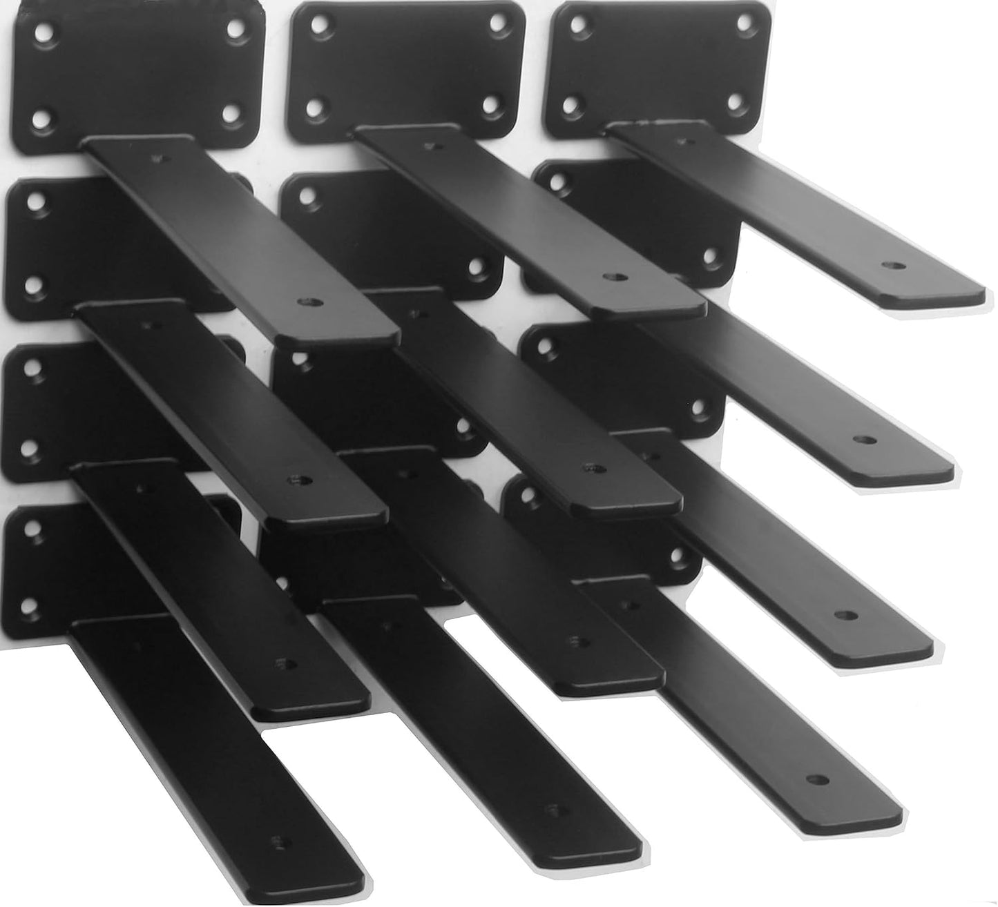 10-Inch Black Iron Floating Shelf Brackets - 12 Pack Rustic Industrial Support