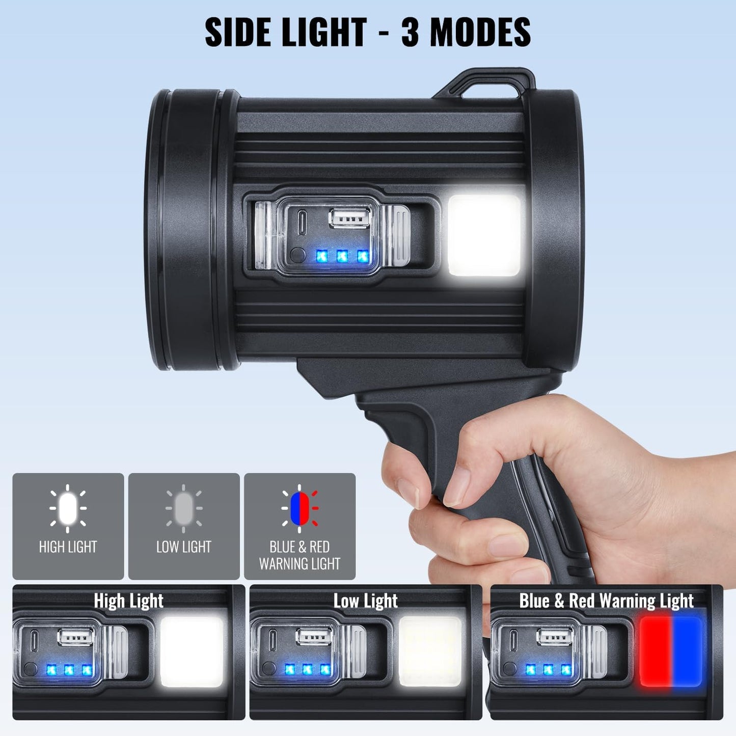 99,000 Lumens Rechargeable Handheld Spotlight - Super Bright LED Flashlight for Boats
