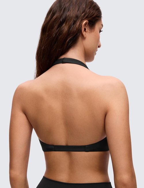 CRZ YOGA Butterluxe Sports Bra - Double Lined Deep V Neck Crop Top with Open Back, Non-Padded