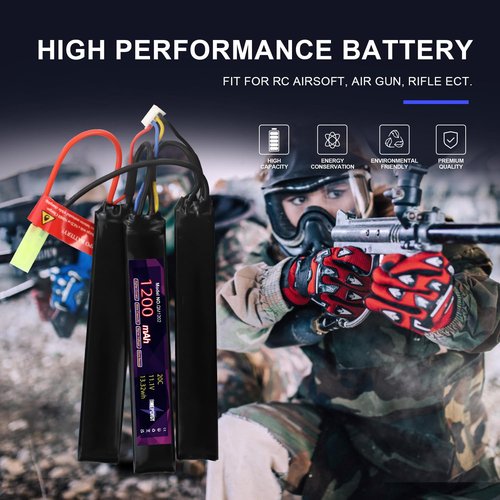 EMEPOVGY 3S Lipo Airsoft Battery 11.1V 1200mAh 20C Rechargeable Lithium Polymer Battery Pack with Mini TMY Plug for Air Soft Guns Rifle - Triple Stick 20122