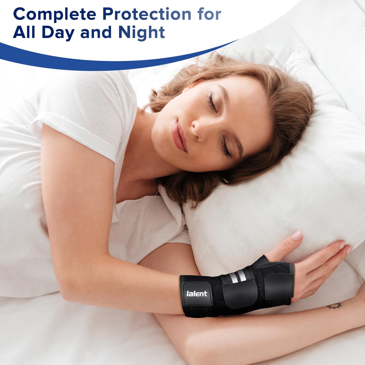 Lalent Carpal Tunnel Wrist Brace Night Support for Men Women - Adjustable Wrist Support Splint with 3 Straps, Hand Brace for Pain Relief, Tendinitis, Arthritis, Sprain (Right Hand, S/M)