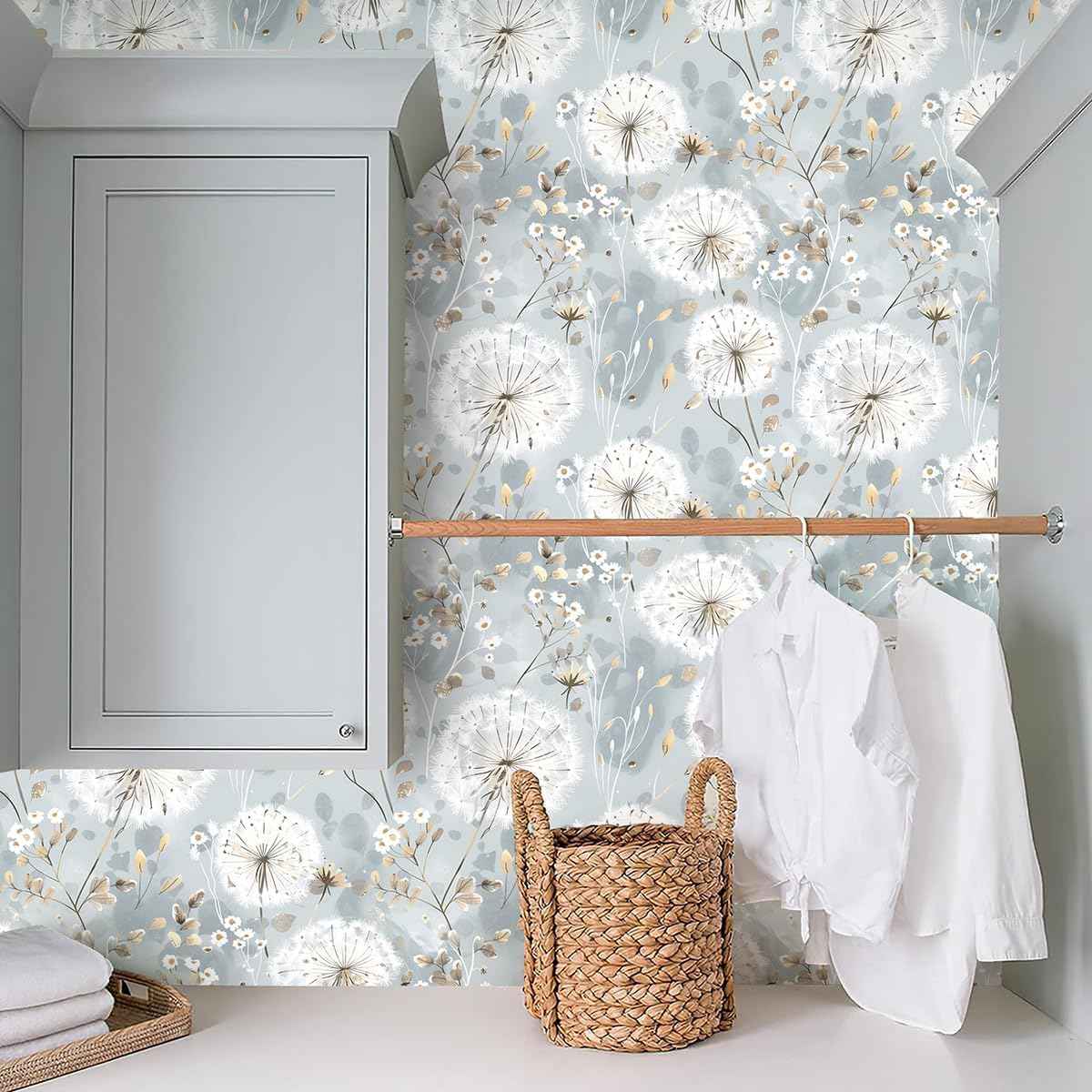 Peel and Stick Floral Dandelion Wallpaper - Vintage Boho Self-Adhesive Vinyl for Bedroom & Cabinets (16.9"x590.5")