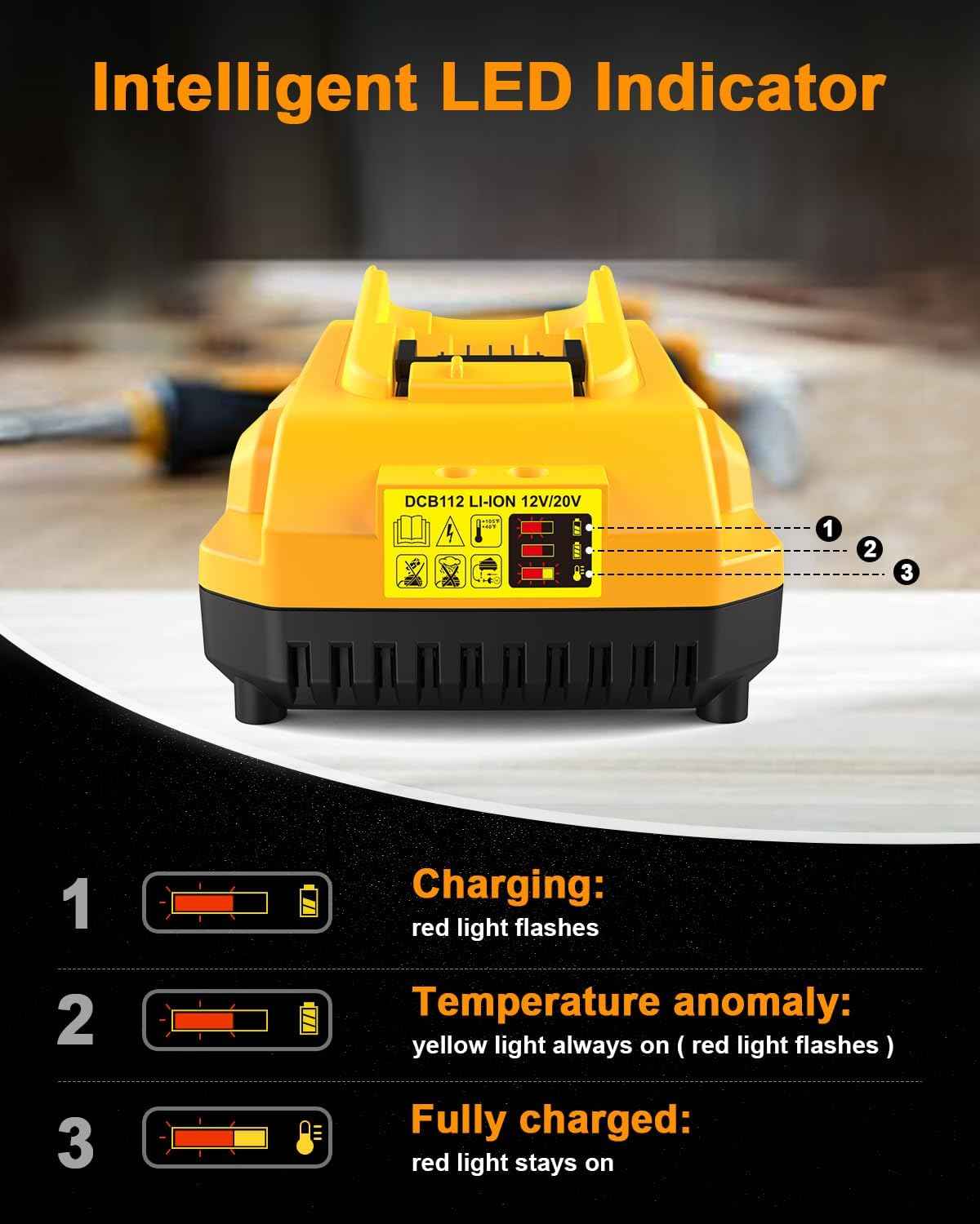 2-Pack Dewalt 20V 6.0Ah Battery Replacement with DCB112 Charger Station - Yellow