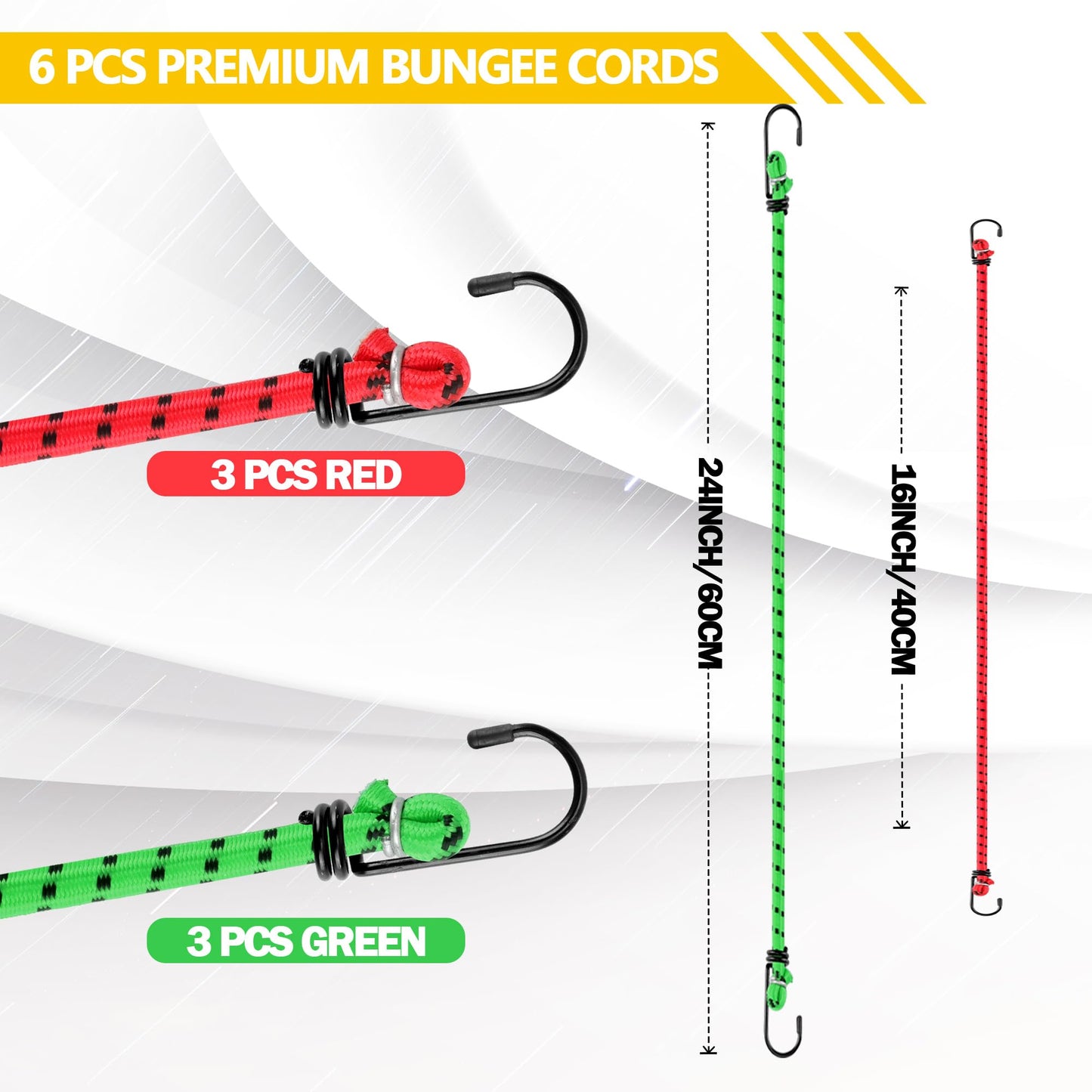 Veppak-Bungee Cords with Hooks, 6 Pack Elastic Bungee Straps Includes 24", 16",Heavy Duty Outdoor Bungie Straps to Packing for Camping, Tent, Storing Packages, Fastening Items (6)