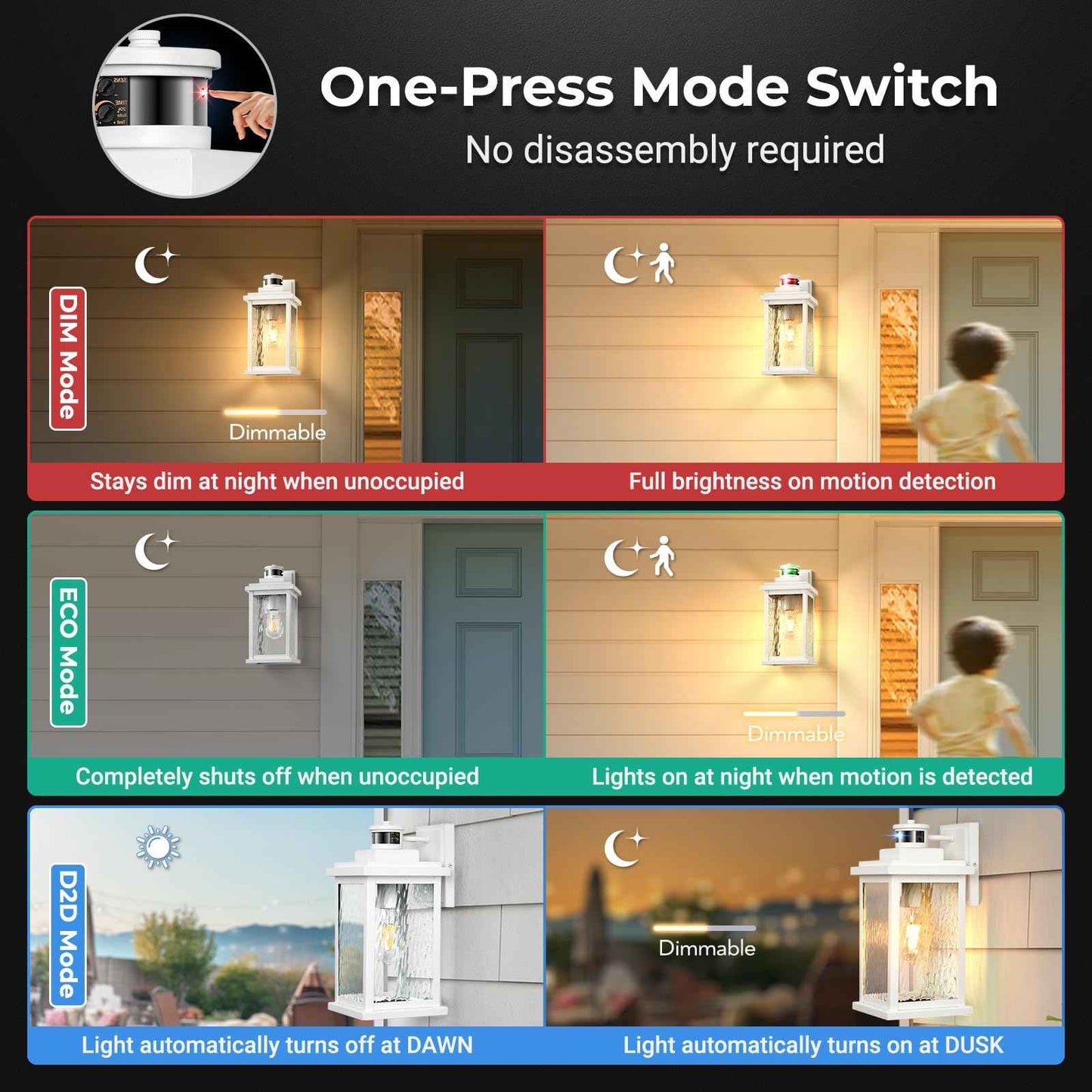 VIANIS Large Adjustable Sensitivity Motion Sensor Exterior Porch Lights, White Dusk to Dawn Outdoor Lighting, Anti-Rust Waterproof Front Porch Light for Garage, Front Door