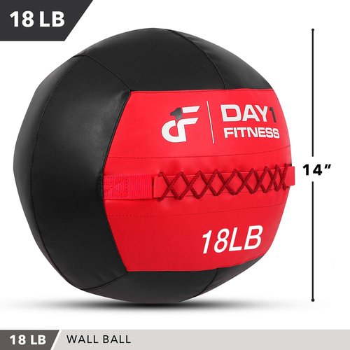 Day 1 Fitness Soft Wall Medicine Ball 18 Pounds RED/BLACK - for Exercise, Rehab, Core Strength, Large Durable Balls for Floor Exercises, Stretching