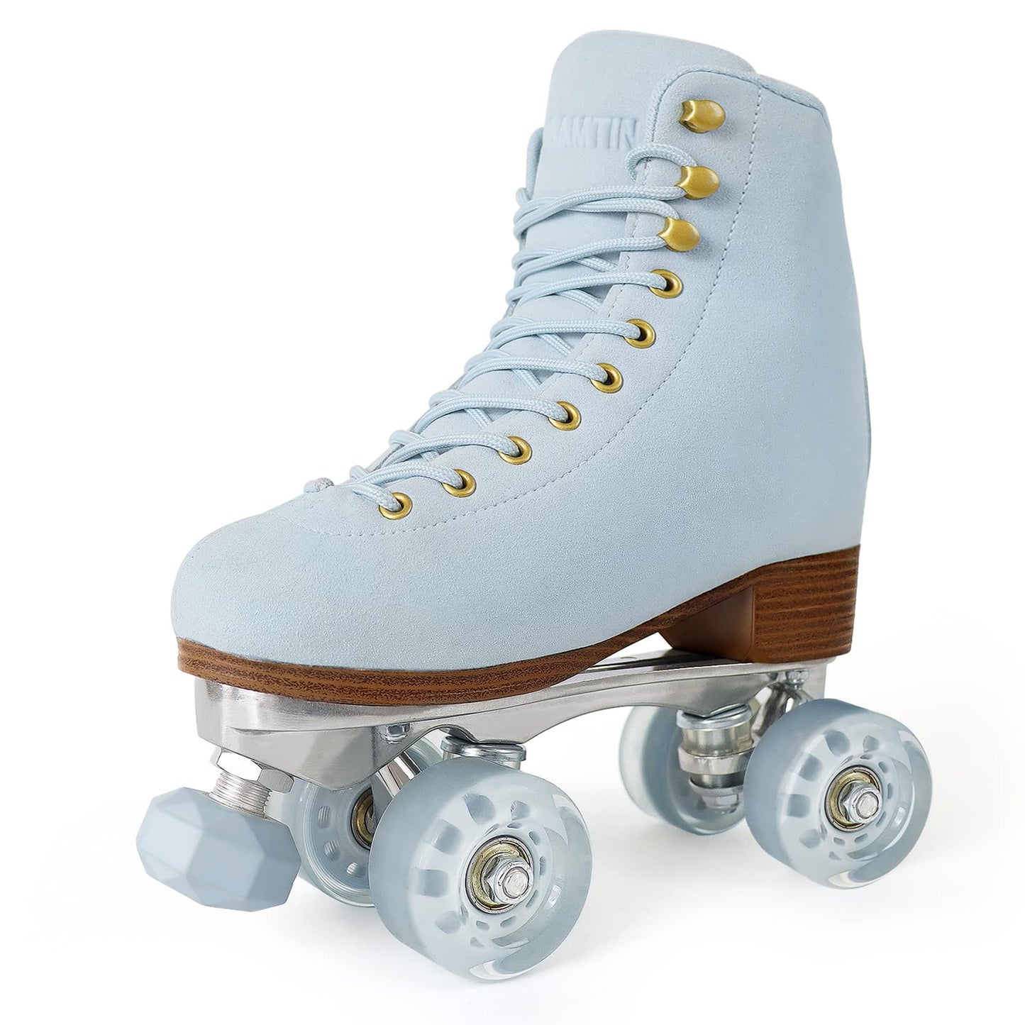 Roller Skates for Women or Men with Height Adjustable Rubber Stoppers Retro Suede Quad Roller Skates for Outdoor and Indoor