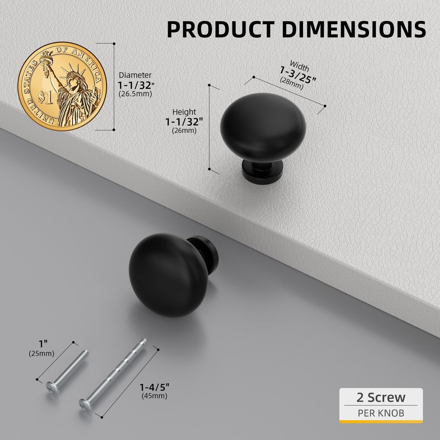 goldenwarm 5 Pack Black Cabinet Knobs Matte Black Dresser Drawer Knobs, Round Kitchen Cabinet Hardware Zinc Alloy Cupboard Pulls