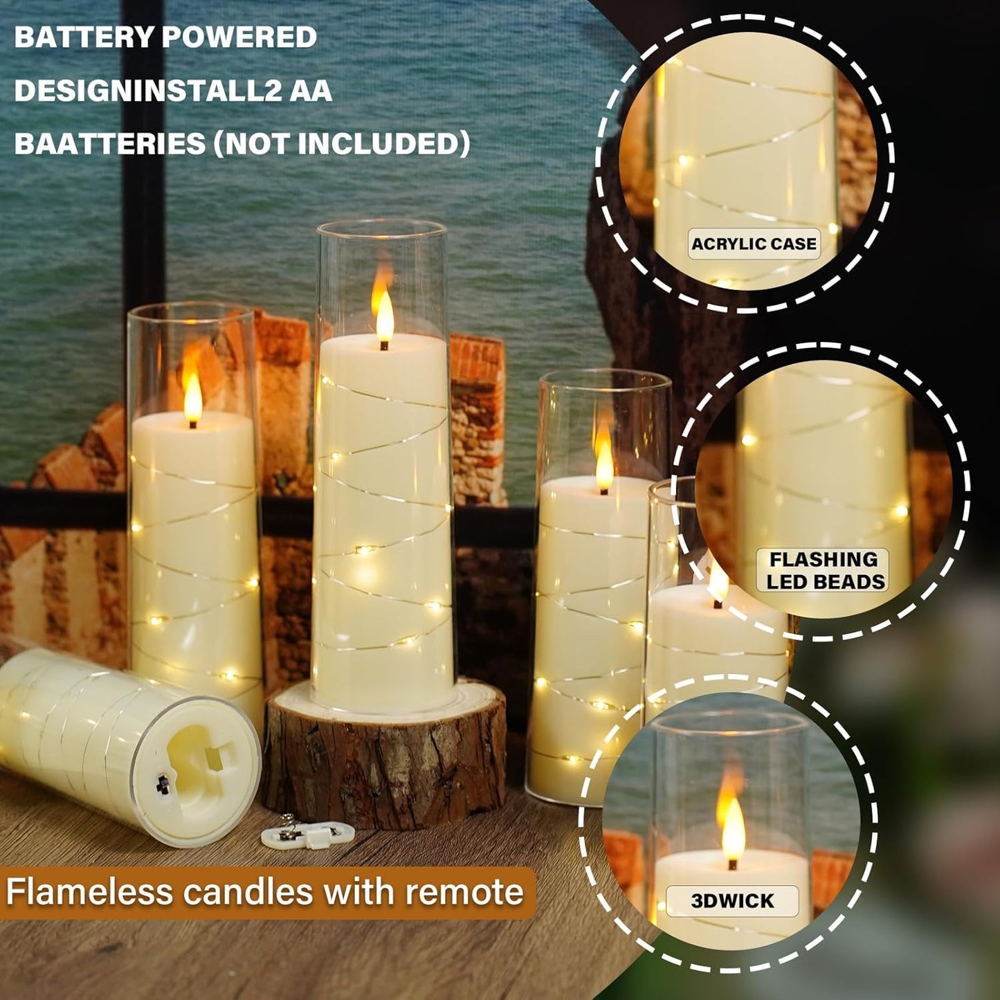 Flameless LED Pillar Candles Set - 9 Pcs White with Remote & Star String for Home Decor