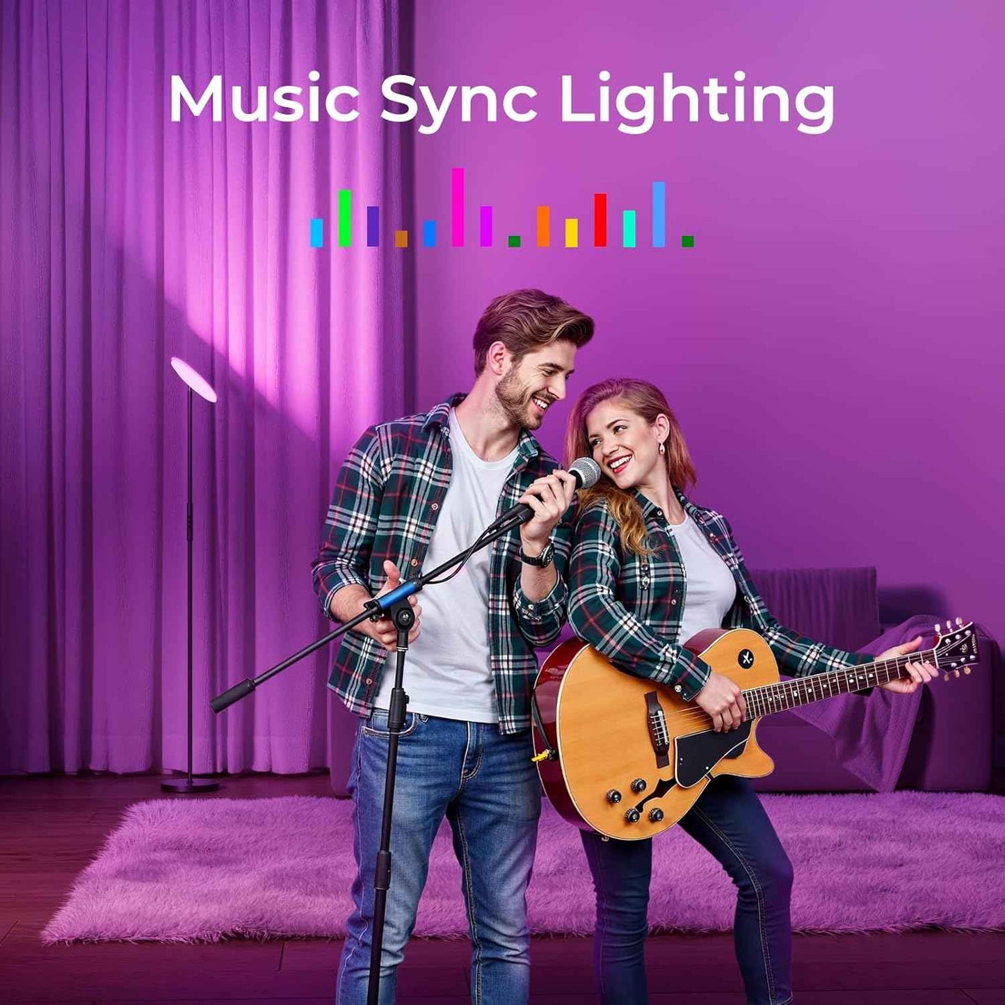 Smart RGBWW Floor Lamp with Voice Control & App, 2800LM Color Changing Torchiere for Living Room, 69.3in Rotating LED Lamp