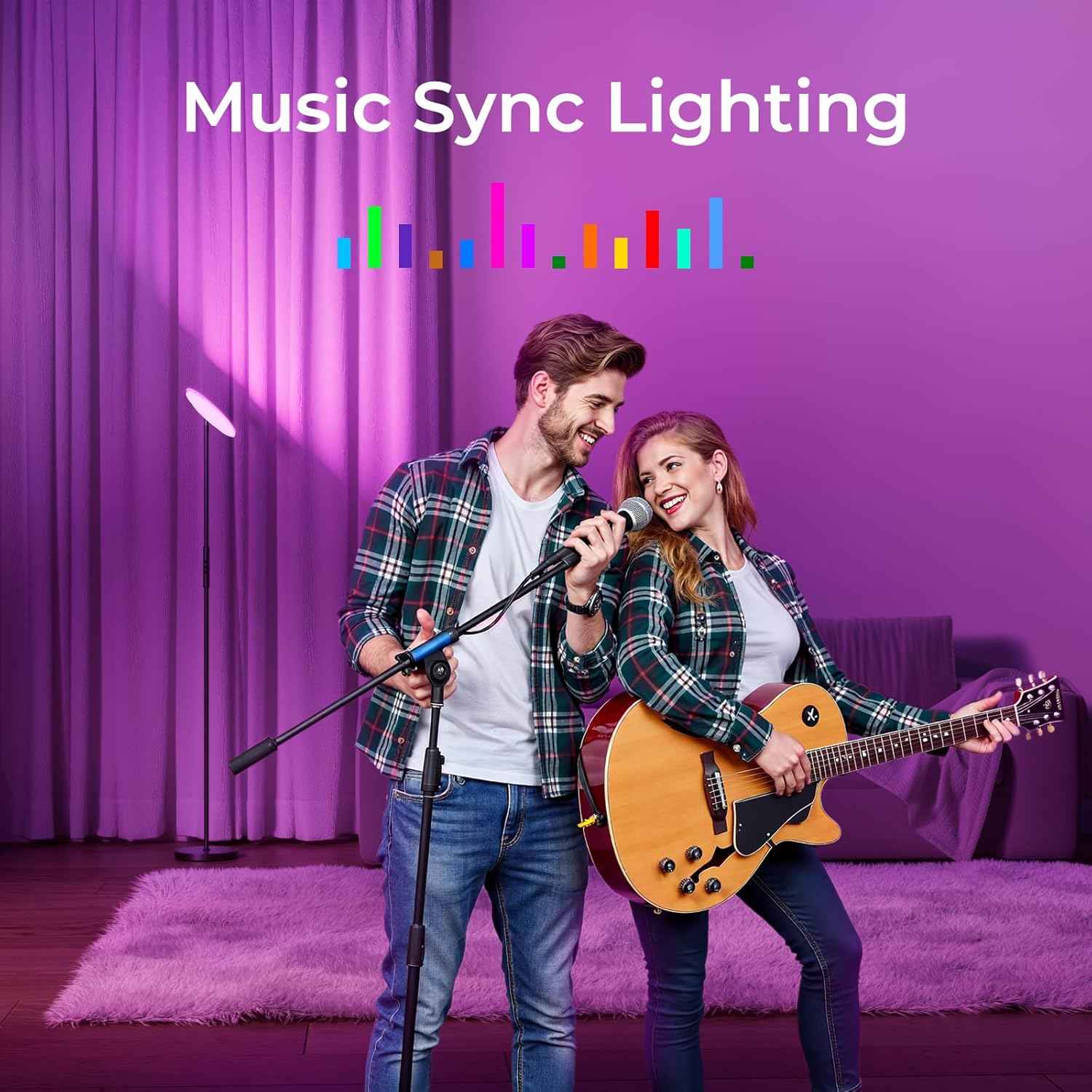 Smart RGBWW Floor Lamp with Voice Control & App, 2800LM Color Changing Torchiere for Living Room, 69.3in Rotating LED Lamp