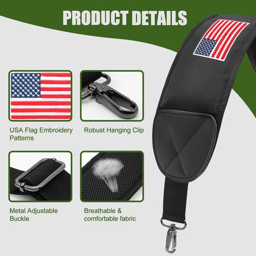 BAIRBRE Golf Bag Strap Replacement Golf Bag Shoulder Strap Adjustable Single Padded Shoulder Strap Waterproof Golf Bag Backpack Straps (Black-USA Flag)