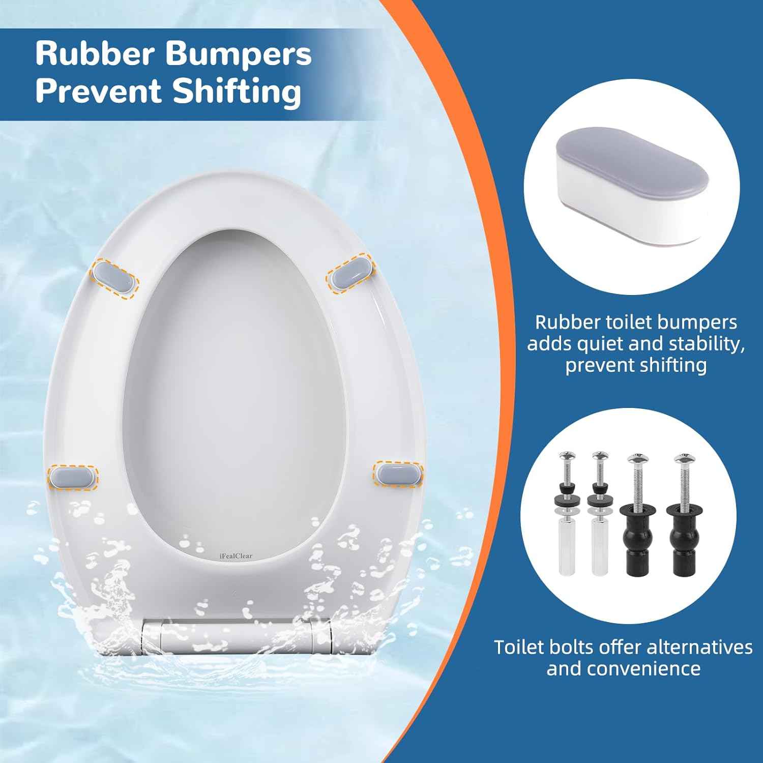 Soft Close Oval Toilet Seat Replacement with Non-Slip Bolts & Bumpers - Fits Kohler, American Standard, TOTO - Easy One-Click Release, White