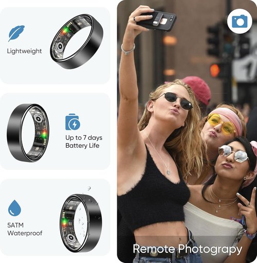 BENIO Gen 2 Smart Ring for Women & Men, Heart Rate,Fitness Tracker with Sleep,Step/Sleep/Blood Oxygen/Heart Rate Tracker, 5ATM Waterproof for iOS and Android,No Subscription, Xmas Gifts,Black 7.5