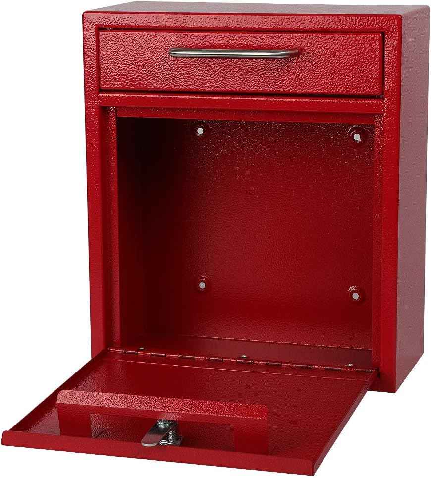 Secure Wall-Mount Mailbox with Lock | KYODOLED Large Steel Drop Box, Black, 16.2H x 11.22L x 4.72W