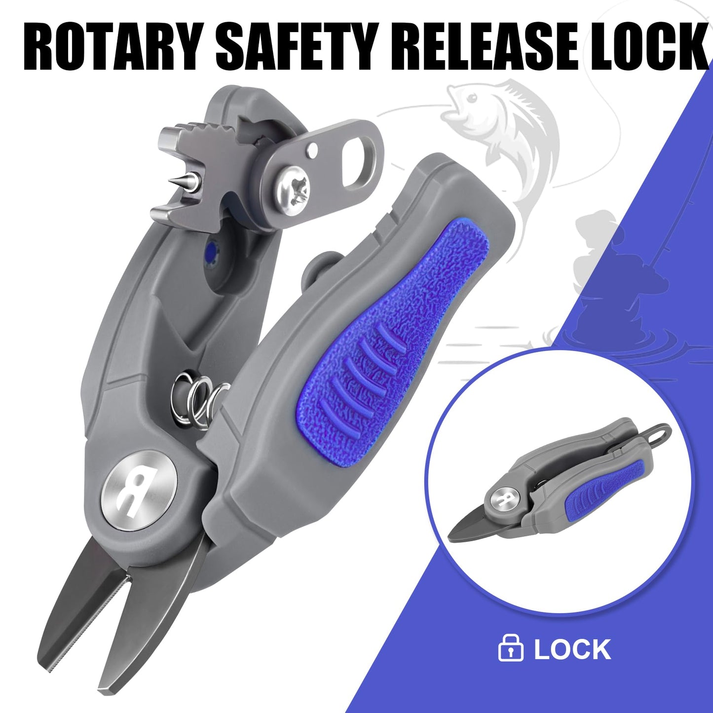 Booms Fishing Line Cutter with Retractor: Mini Fishing Scissors for Braided Momo Fluoro Line - Braid Scissors Saltwater with Hook Eye Cleaner - Serrated Shears with Locking Feature, FR1