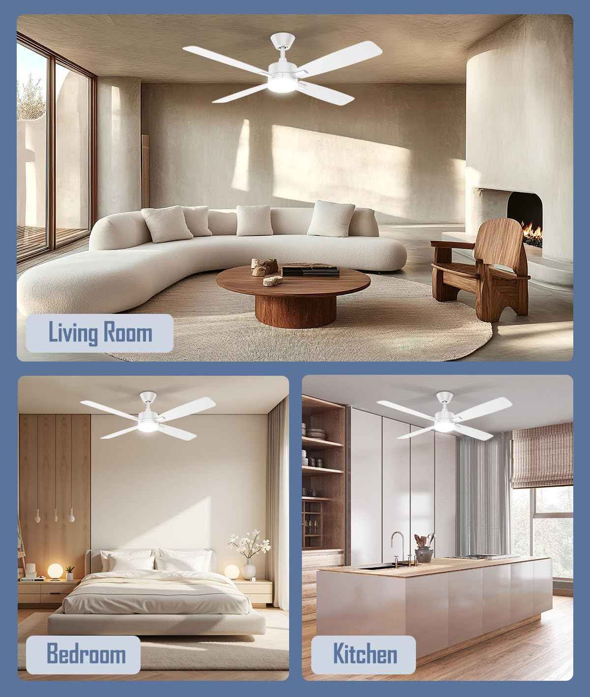 52-Inch Ceiling Fan with Remote Control & Dimmable Light - Noiseless DC Motor for Indoor/Outdoor Use