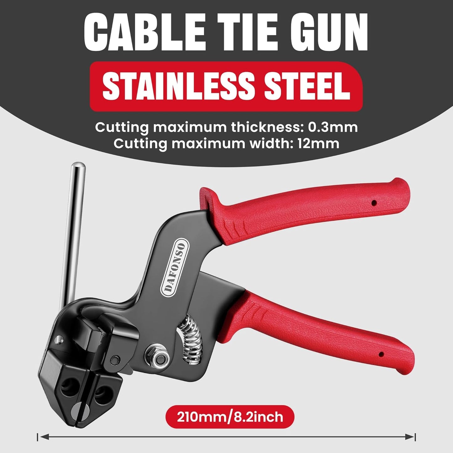 Heavy Duty Stainless Steel Cable Tie Gun Kit - 100PCS 11.8" Zip Ties, 200LBS Strength, UV Resistant for Fencing & Industrial Use