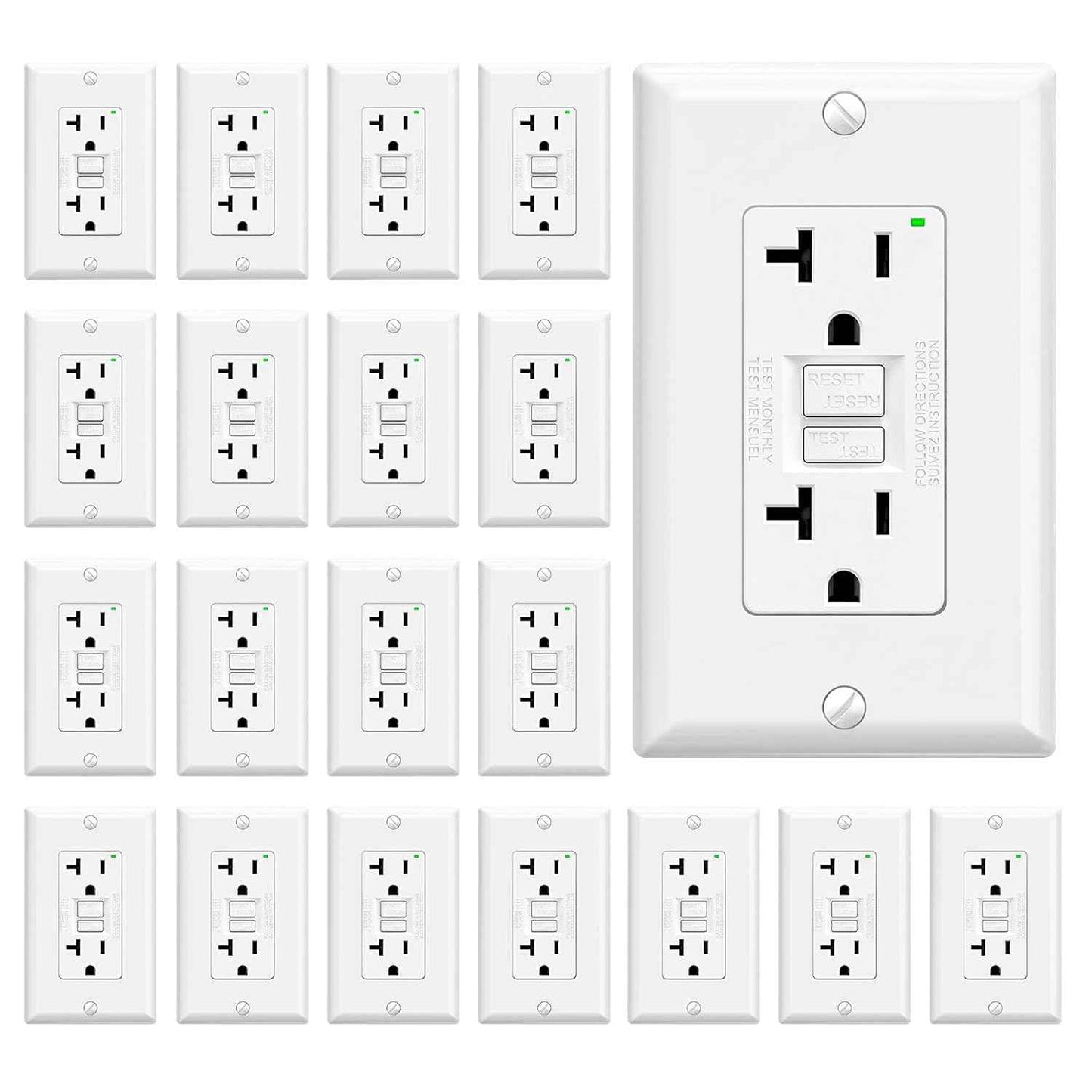 GFCI Outlet 15 Amp - Self-Test Electrical Receptacle with LED Indicator, 10 Pack