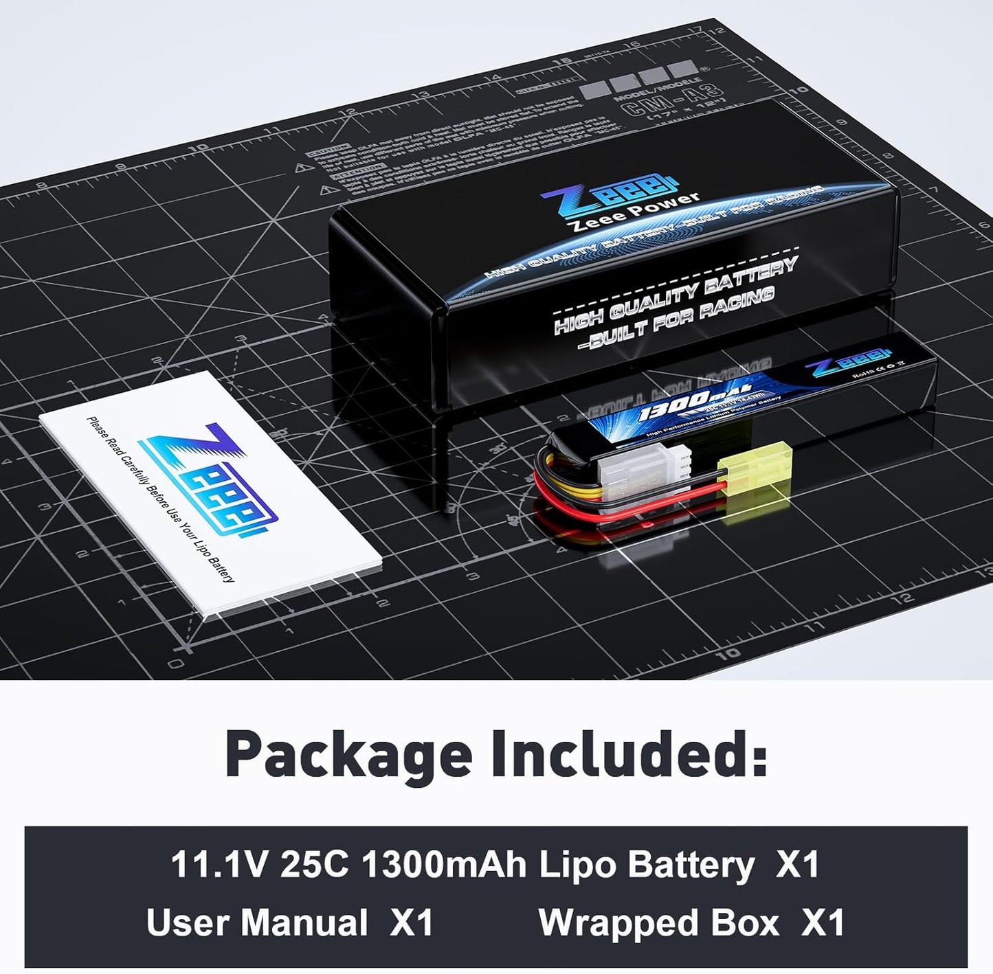 Zeee 3S Airsoft Lipo Battery - 1300mAh 11.1V 25C Stick Battery with Mini Tamiya Connector