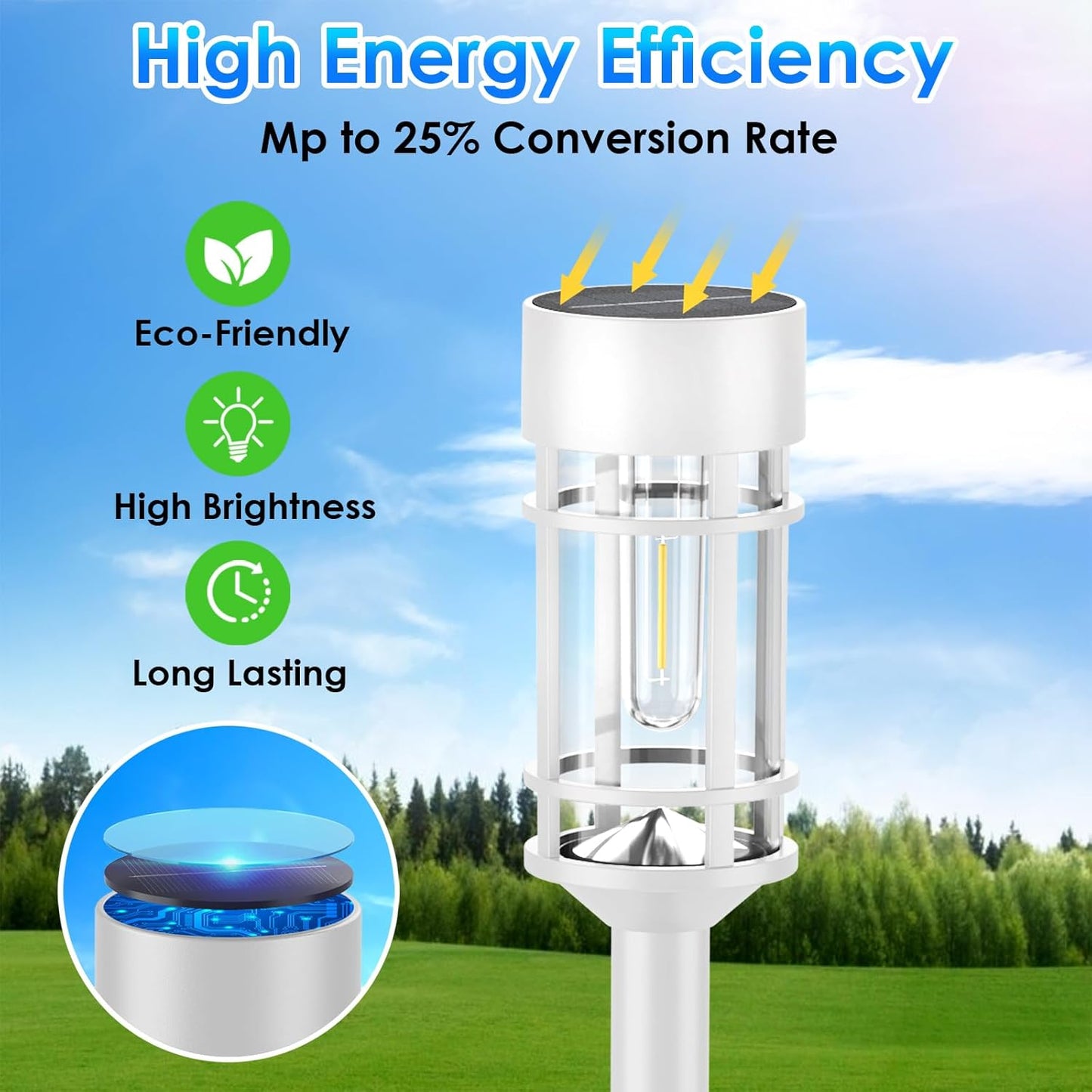 8 Pack Solar Outdoor Lights - Waterproof Garden Decor for Patio, Lawn & Landscape - 10 Hours Brightness