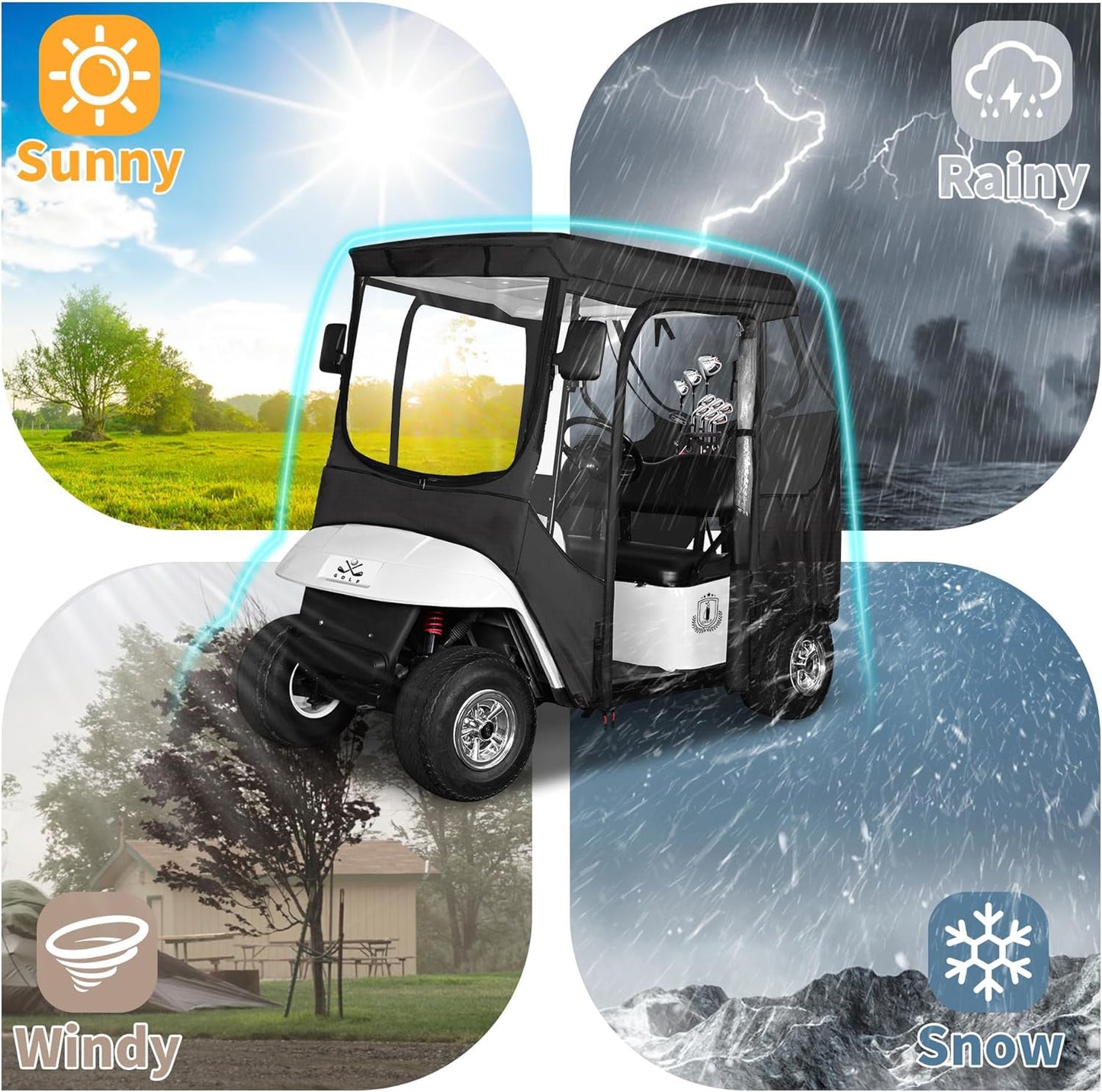 10L0L Golf Cart Enclosure Compatible with EZGO TXT RXV, Golf Cart Cover Waterproof Windproof Portable Transparent Storage Driving 4 Sided Enclosure