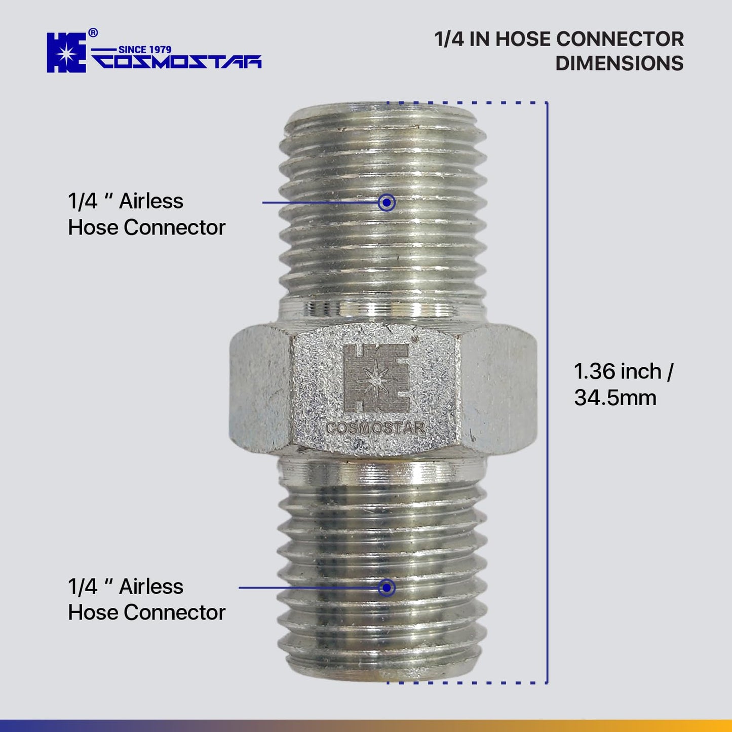 Cosmostar 1/4" x 1/4" Hose Fitting for Connecting 1/4" Airless Paint Hoses, Compatible with 243025-3 pcs(NGG0404S-3P)