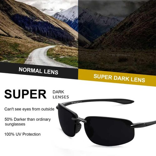 WISTON Sports Polarized Sunglasses for Men Women Tr90 Rimless Frame for Running Fishing Baseball Driving W8001 Blue Frame/Dark Black Lens