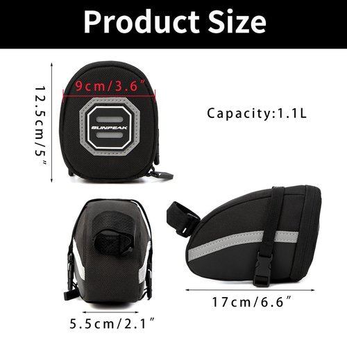 Sunpeak Bike Seat Bag Bicycle Saddle Bag Under Seat Waterproof Reflective Cycling Saddle Pack for Mountain Road Bikes Black
