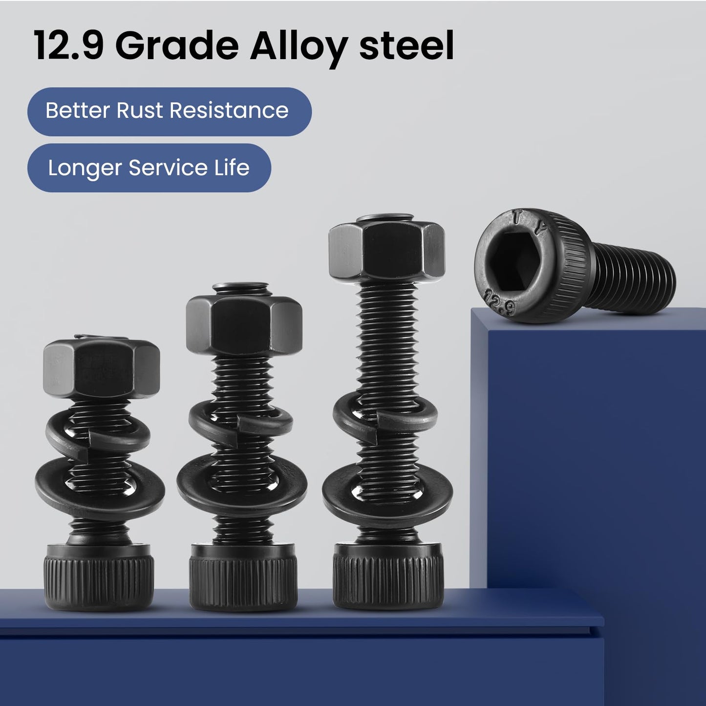 BNUOK 280 PCS M5 Screws Assortment Kit, 12.9 Grade Alloy Steel M5 Bolts Kit, M5x 8/12/16/20/25/30mm, Hex Socket Head Cap Screws Bolts Nuts Washers Set