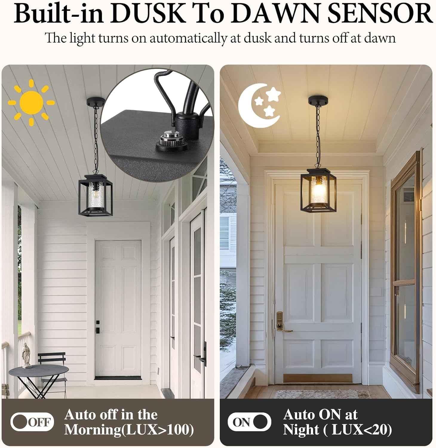 Modern Black Outdoor Pendant Light - 1-Light Hanging Lantern for Porch & Gazebo