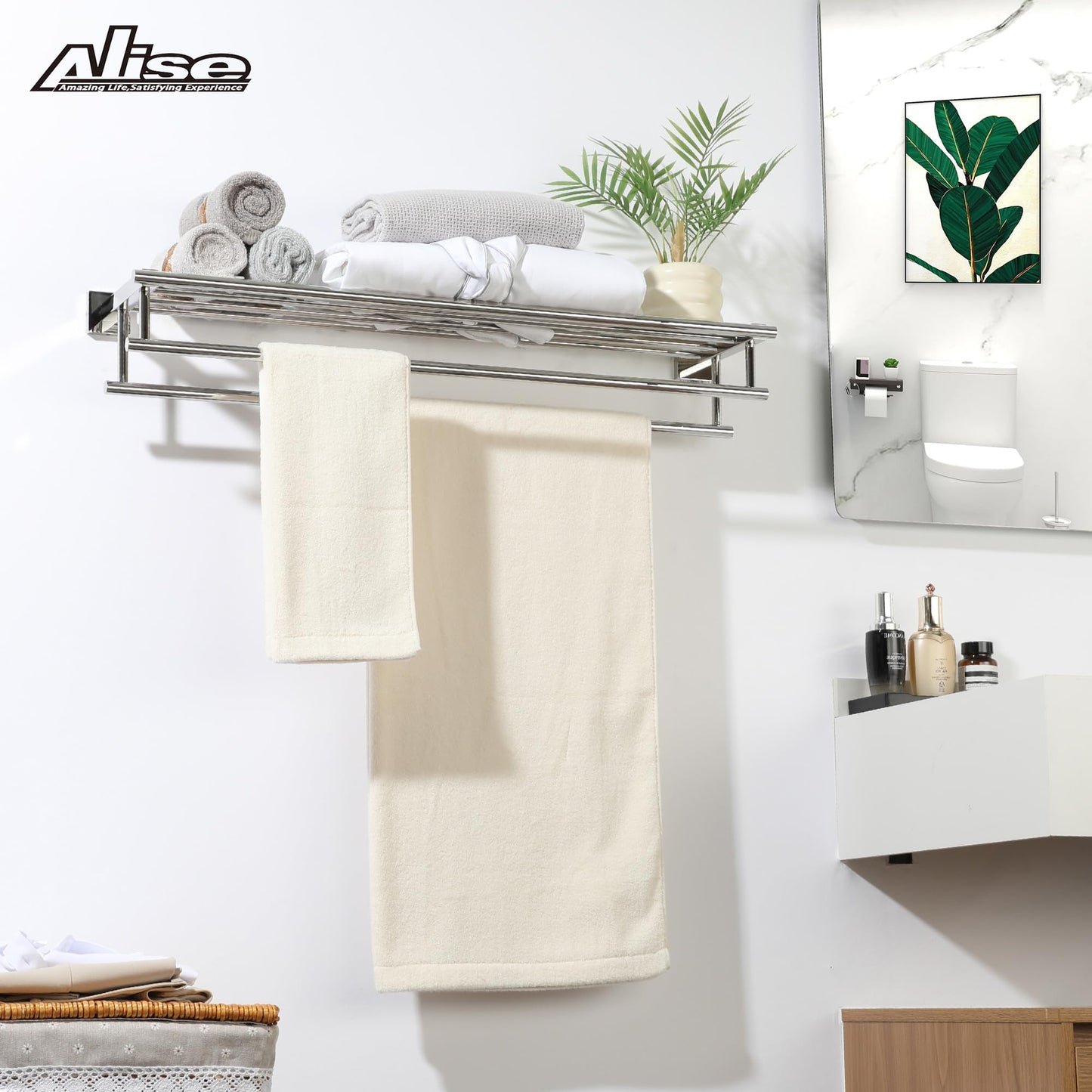 Alise Towel Rack,Towel Hanger Towel Shelf with Double Towel Bars for Bathroom Lavatory,32 Inch SUS 304 Stainless Steel Wall Mount Towel Holder,Polished Chrome
