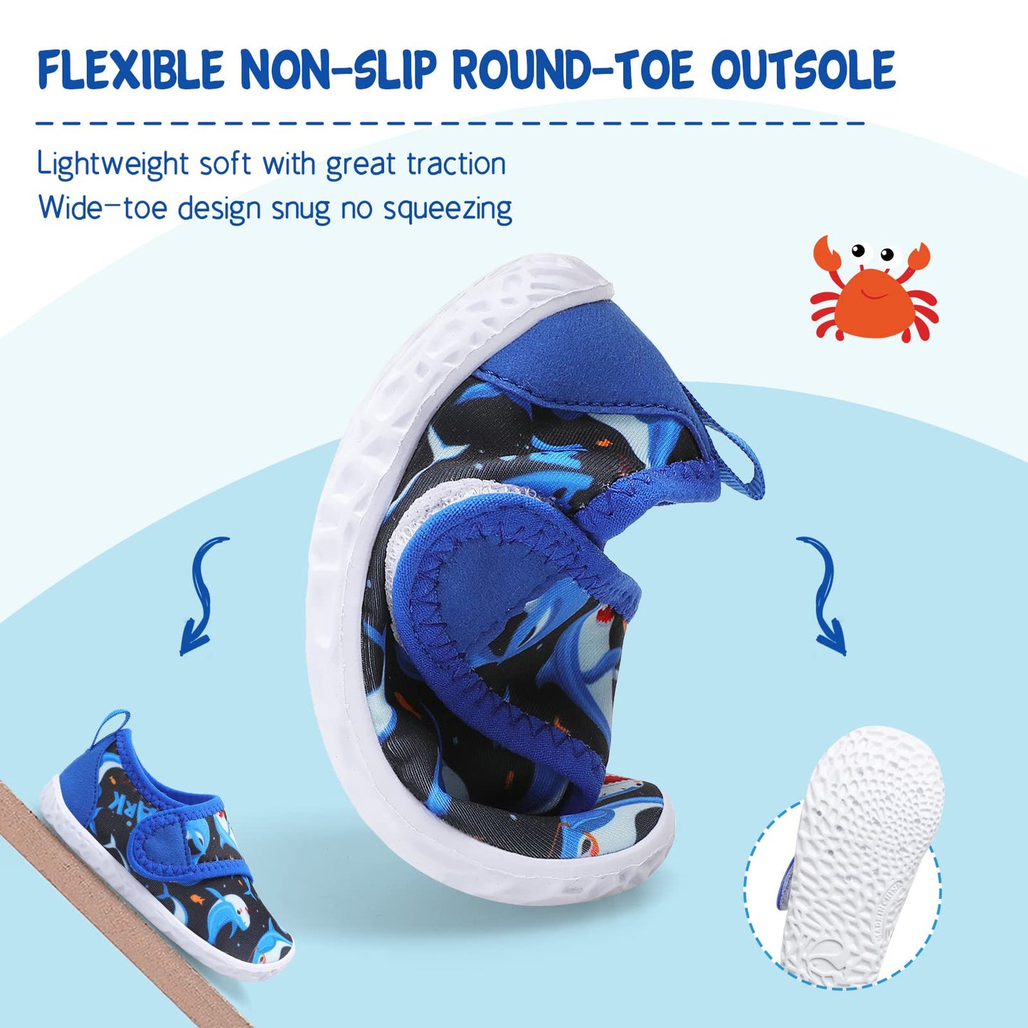 LeIsfIt Boys Girls Water Shoes Kids Aqua Socks Toddler Quick-Dry Swimming Shoes Non-Slip Summer Shoe for Beach Pool Surf, Blue Shark, 11 Toddler