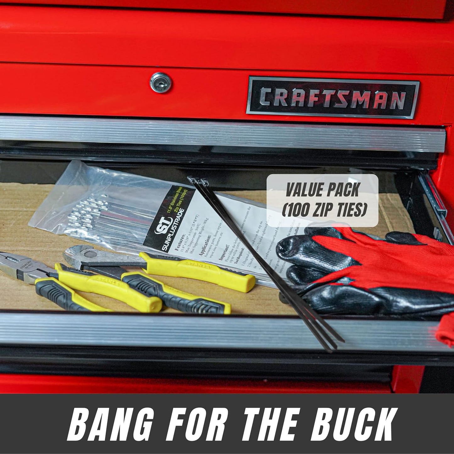 Metal Zip Ties 11.8 inch 100pcs Stainless Steel Zip Ties Heavy Duty Multi-Purpose Self-Locking Cable Ties for Machinery, Vehicles, Exhaust Wrap, Farms, Pipes, Roofs, Cables, and Outdoor Fence (Black)