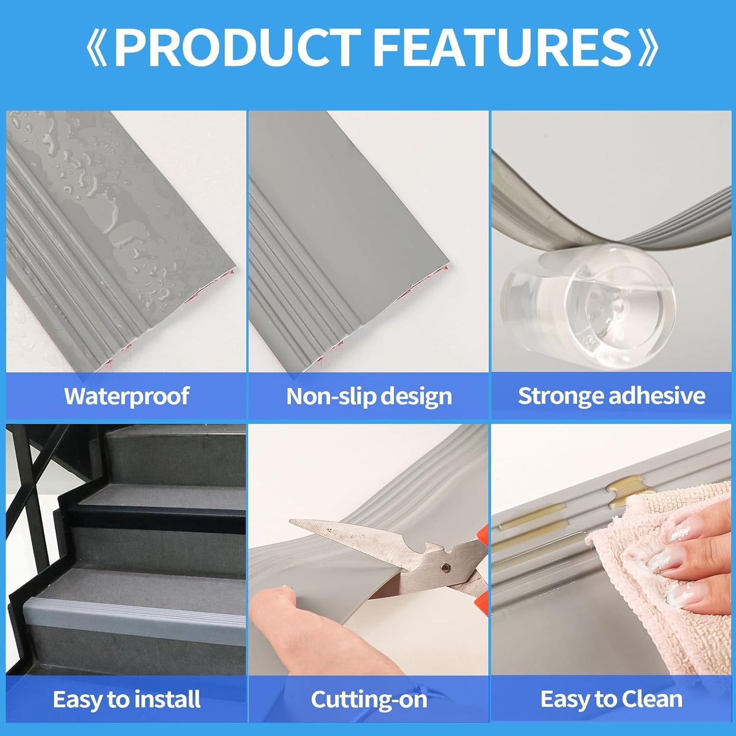 Self-Adhesive Rubber Stair Nosing Trim - 40 FT Black Edge Protector for Indoor & Outdoor Steps
