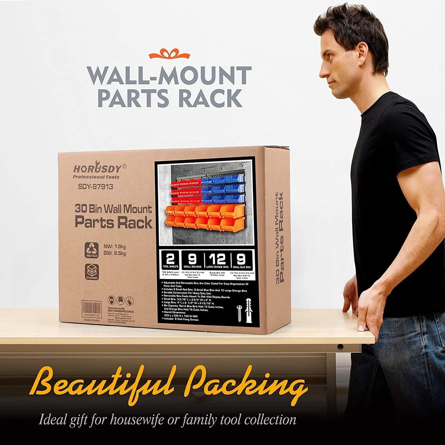 Heavy Duty Garage Organization Rack - 64-Inch Tool Storage with 600LB Capacity, 4 Rails & 9 Adjustable Hooks