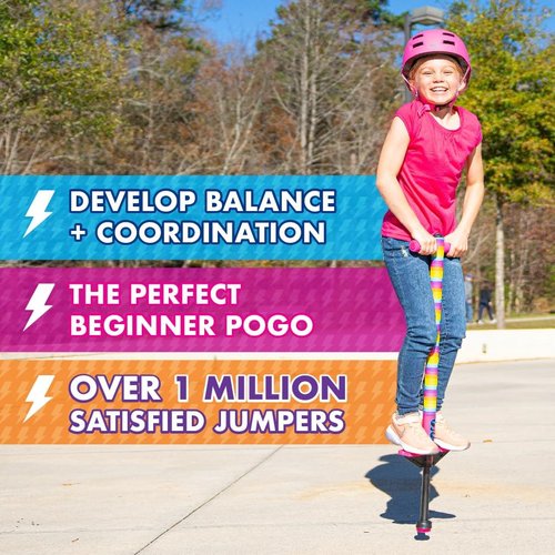 Flybar Foam Jolt Pogo Stick - Safe & Fun for Kids 6+ | Supports 40-80 Pounds | Rainbow Design