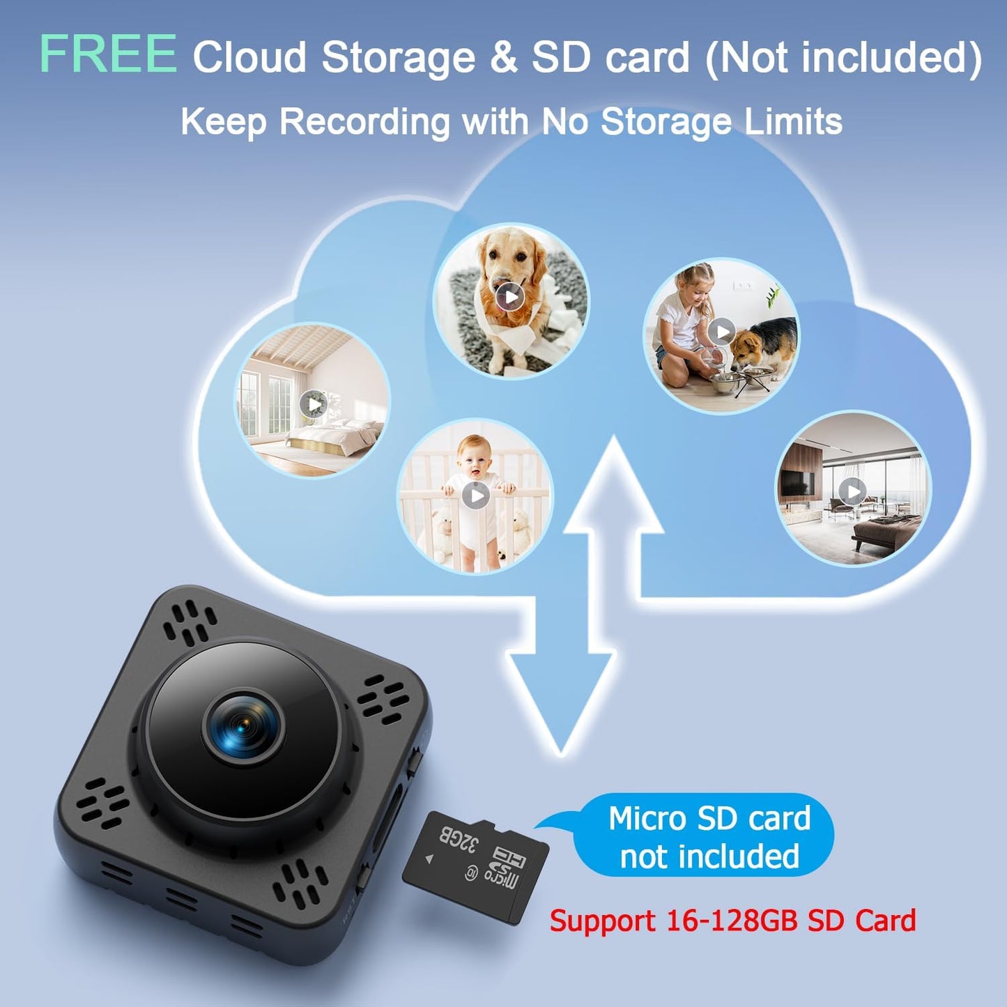 2K Wireless Hidden Camera - Mini Nanny Cam with Free Cloud & SD Storage, Magnetic Mount