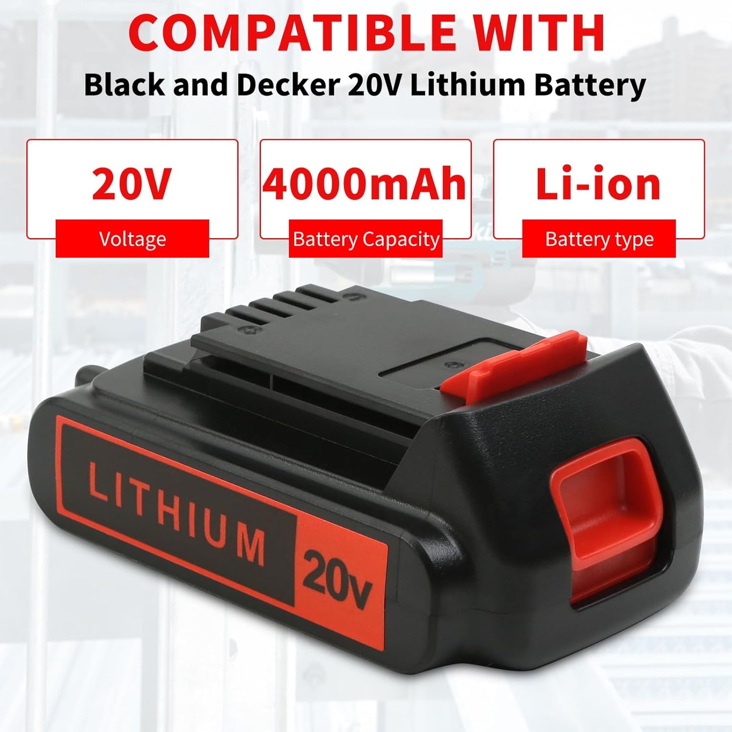 2-Pack 4.0Ah Lithium Replacement Battery for Black & Decker 20V Max Tools - Extended Runtime