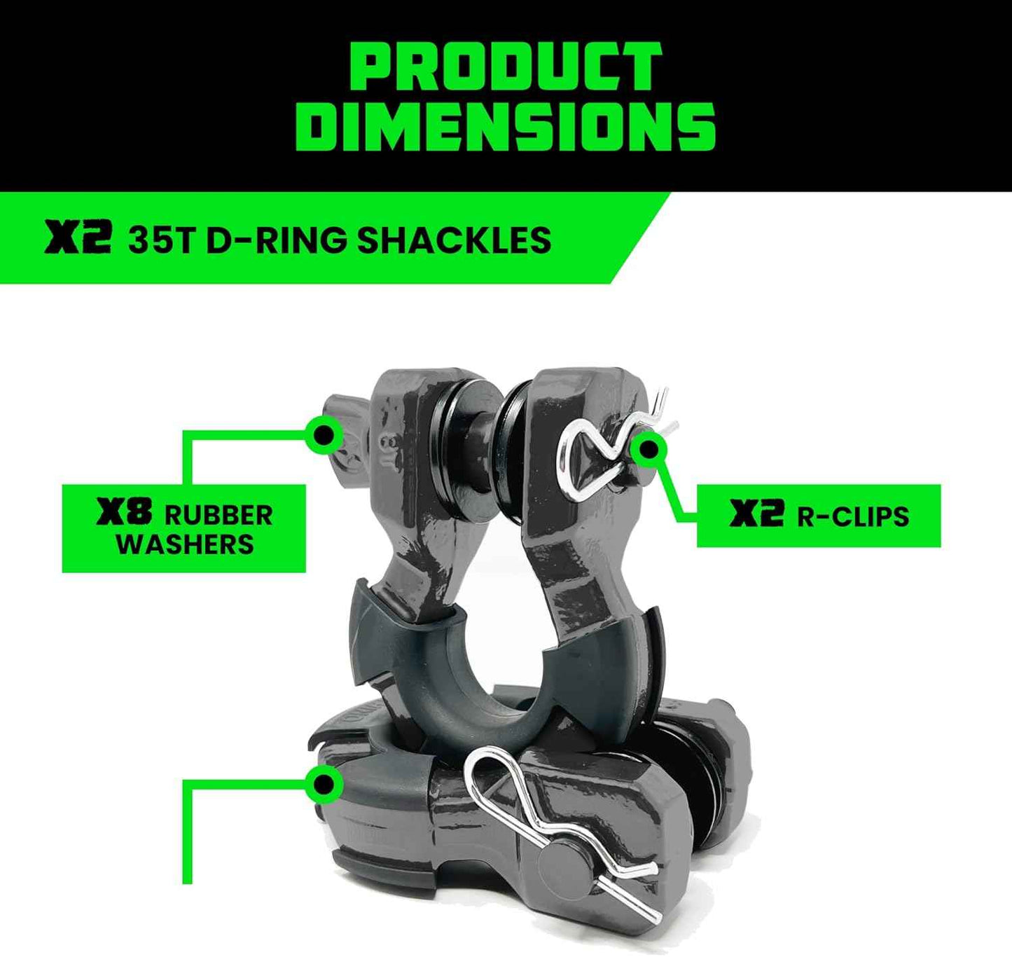 Heavy-Duty Rhino USA Super D Ring Shackles 2-Pack - 70,548lb Break Strength for Towing & Off-Road Recovery (Red)