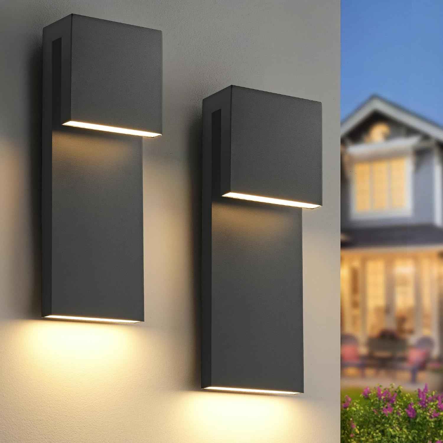 LED Outdoor Wall Sconce 3000K - Waterproof 18W Black Porch Light Fixture for Garage & Balcony