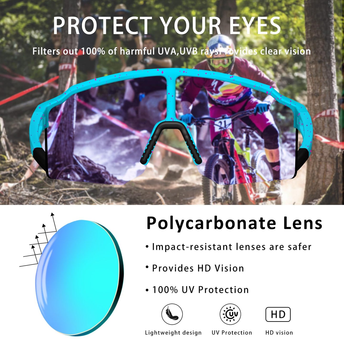 VEWOE Polarized Cycling Sunglasses for Men Women,UV400 Protection Sports Sunglasses,Baseball Glasses for MTB Fishing