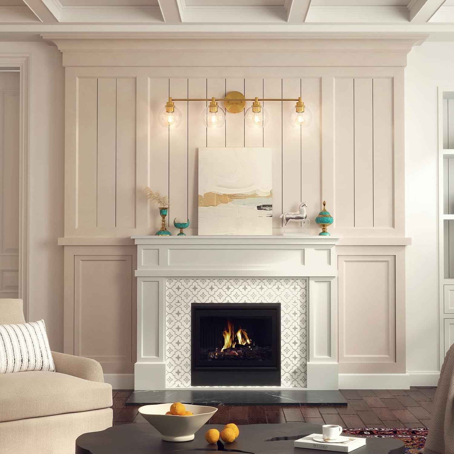 3-Light Vanity Bathroom Light Fixture with Globe Glass Shades - Brushed Nickel, ETL Certified