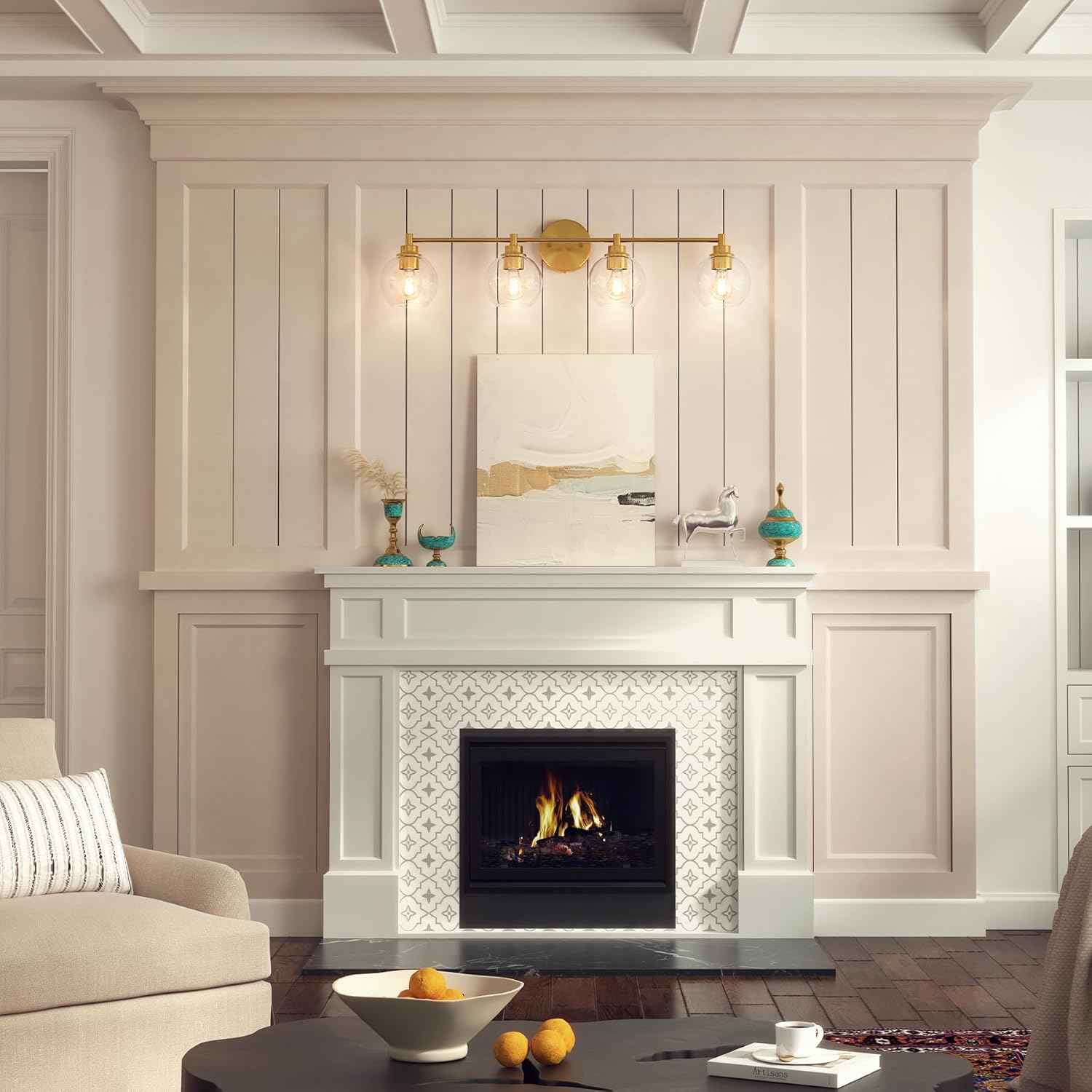 3-Light Vanity Bathroom Light Fixture with Globe Glass Shades - Brushed Nickel, ETL Certified