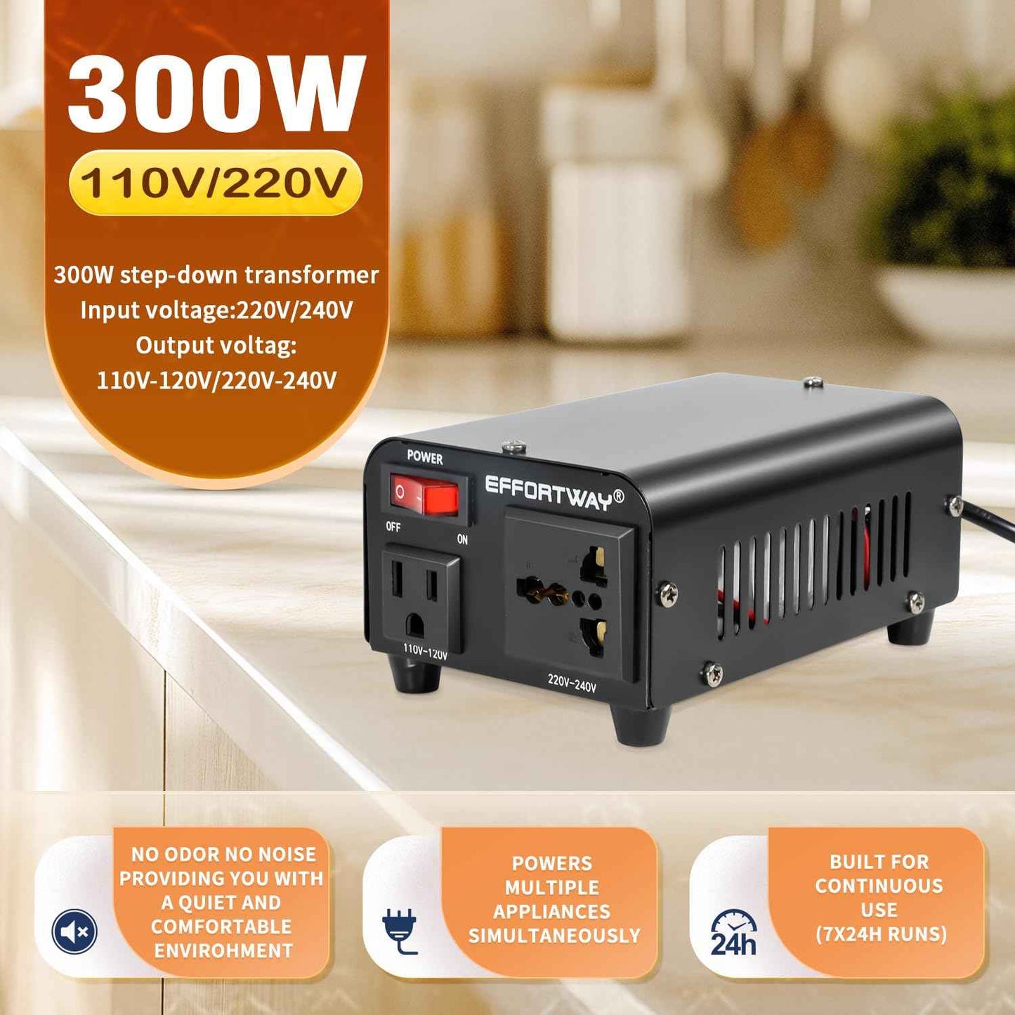 Voltage Converter 220V to 110V Converter Universal Travel Adapter 300W Step-Down Converter from 220-240V to 110-120V suitable for US to Europe and international step-down transformer socket converters