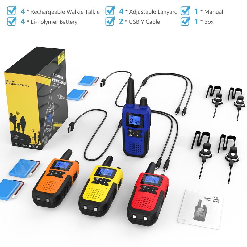 Topsung Walkie Talkies for Adults Long Range Rechargeable with NOAA Weather Alert, Multi-Purpose 2 Way Radios 4 Pack for Team Work Seniors Care Kids Adventure Family Camping Hiking Skiing Cruise